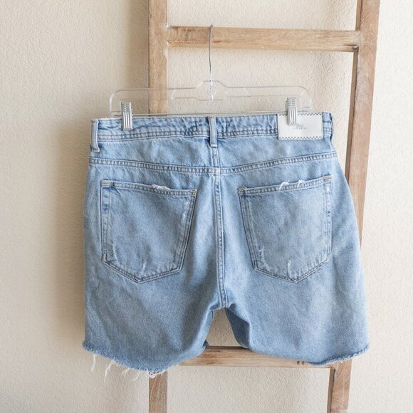 ZARA Shorts Mens Sz 31 Denim Jorts Distressed Ripped Checkerboard Chess - Picture 3 of 3